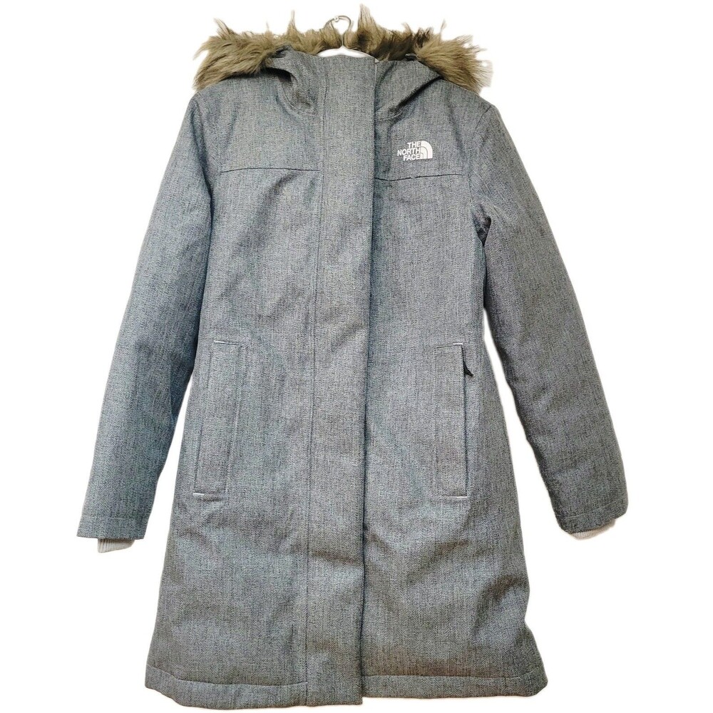 The North Face Women’s Arctic Gray Down Parka Coat Faux Fur Hood Size S
